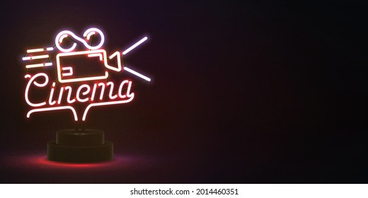 Vector realistic isolated neon sign of Cinema logo for template decoration and invitation covering on the dark background.