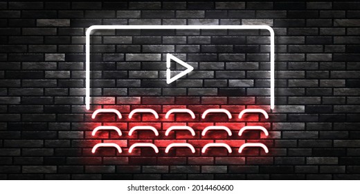 Vector realistic isolated neon sign of Cinema logo for template decoration and invitation covering on the wall background.
