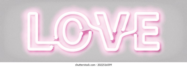 Vector realistic isolated neon sign of Love word in pink color on the white background.