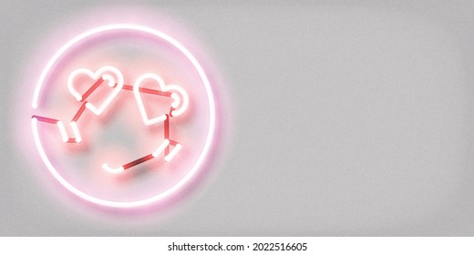 Vector realistic isolated neon sign of Heart emoji in pink color on the white background.
