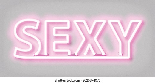 Signo de neón aislado vectorial del texto Sexy en color rosa sobre el fondo blanco.