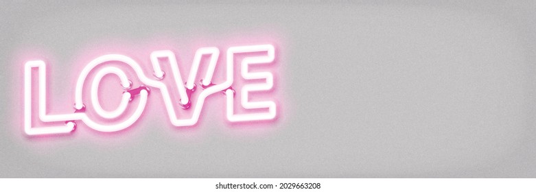 Vector realistic isolated neon sign of Love word in pink color with copy space on the white background.