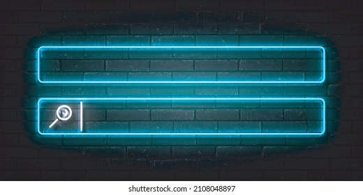 Vector realistas y aislados signo de neón del logotipo de la barra de búsqueda para la decoración de plantillas y el recubrimiento en el fondo de la pared.