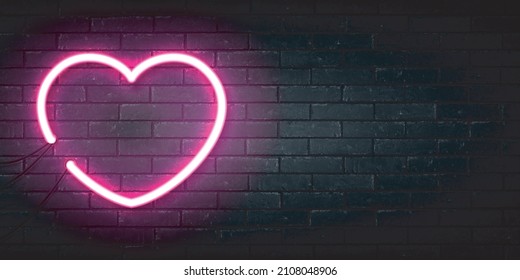 Vector realistic isolated neon sign of Heart with copy space for decoration and covering on the wall background. Concept of Happy Valentine's Day.