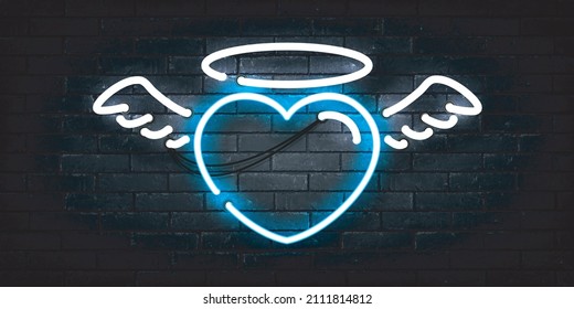 Vector realistic isolated neon sign of Angel Heart logo for template decoration and layout covering on the wall background. Concept of Happy Valentines Day.