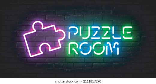 Vector realistic isolated neon sign of Puzzle Room logo for decoration and covering on the wall background.