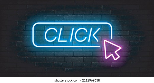 Vector realistic isolated neon sign of Click for template decoration and covering on the wall background.