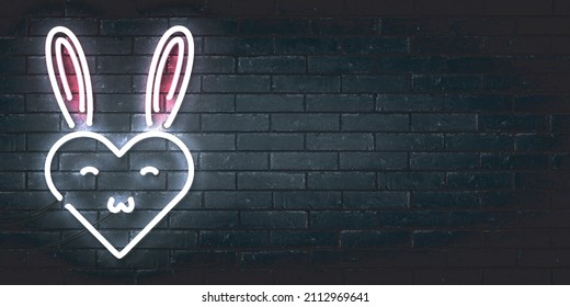 Vector realistic isolated neon sign of Bunny Heart logo for template decoration and layout covering on the wall background.
