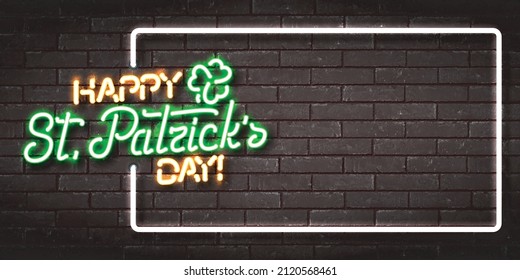 Vector realistic isolated neon sign of Happy St. Patrick's Day frame on the wall background.