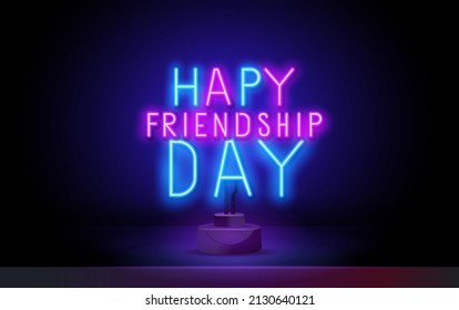 Vector Realistic Isolated Neon Sign Of Happy Friendship Day Logo For Template Decoration And Mockup Covering On The Wall Background.