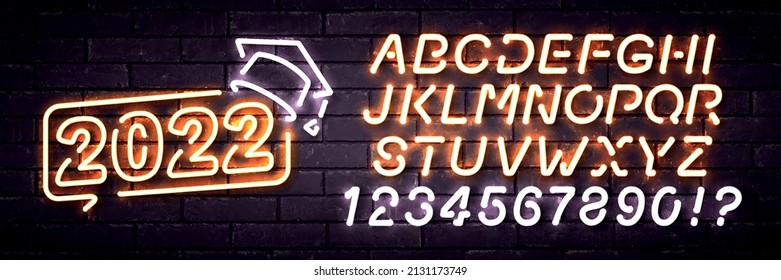 Vector realistic isolated neon sign of 2022 Graduation with easy to change color font alphabet logo for decoration and covering on the wall background.