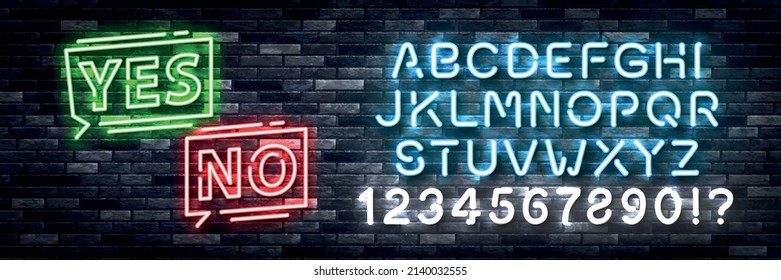 Vector Realistic Isolated Neon Sign Of Yes And No Logo With Easy To Change Color Alphabet Font On The Wall Background.