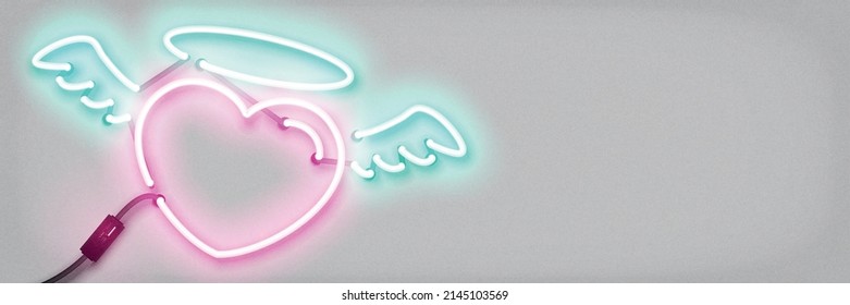 Vector realistic isolated neon sign of Heart Angel logo with copy space on the white background.