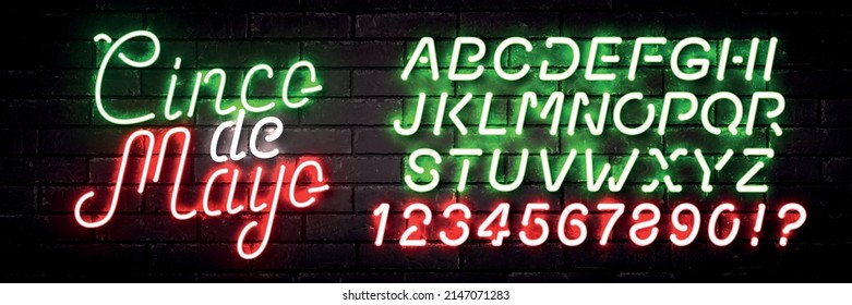 Vector realistic isolated neon sign of Cinco De Mayo with easy to change color alphabet font on the wall background.