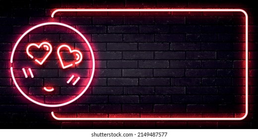 Vector realistic isolated neon sign of Heart emoji frame on the wall background.