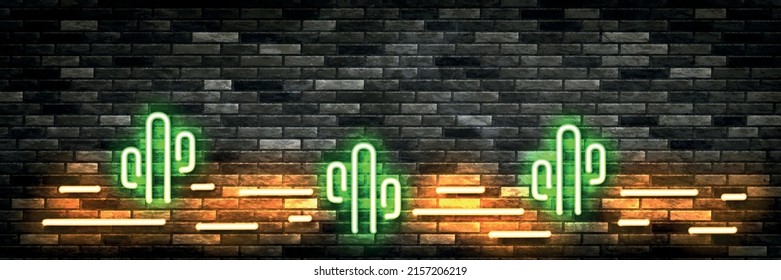 Vector realistic isolated neon sign of Cactus Desert logo on the wall background.
