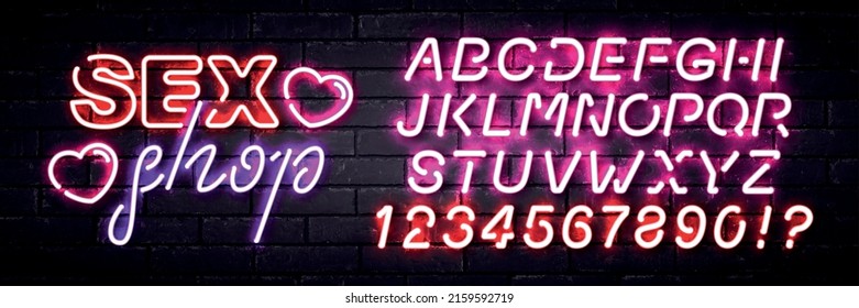 Vector realistic isolated neon sign of Sex Shop logo with easy to change color alphabet font on the wall background.