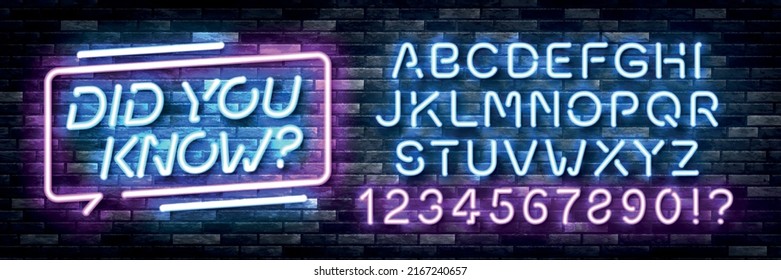 Signo de neón aislado vectorial realista del logotipo ¿Sabes? con un tipo de letra del alfabeto de color fácil de cambiar en el fondo de la pared.