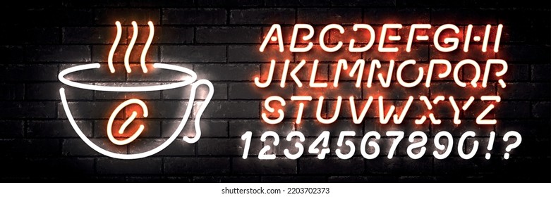 Vector realistic isolated neon sign of Coffee logo with easy to change color alphabet font on the wall background. Concept of cafe and coffee shop.