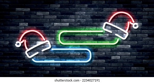 Vector realistic isolated neon sign of Christmas frame logo on the wall background.