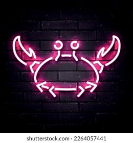 Vector realistic isolated neon sign of Crab on the wall background.