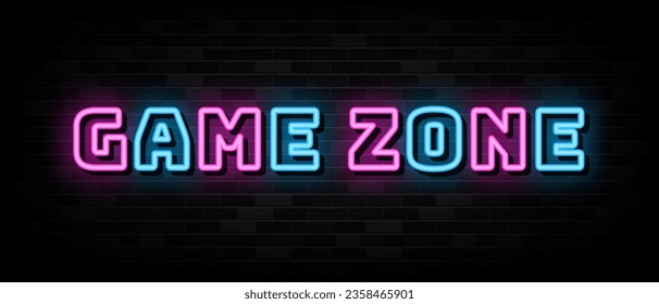 Vector realistic isolated neon sign of Game Zone typography logo