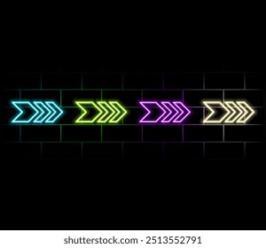 Vector realistic isolated neon sign of Arrow logo decoration and template covering on the blue background.