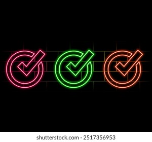 Vector realistic isolated neon sign of Tick and Cross logo for decoration and covering on the wall background.