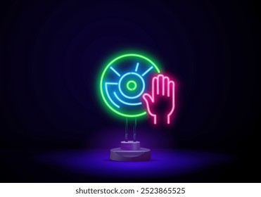 Vector realistic isolated neon sign of vinyl for decoration and covering on the wall background. Concept of night club, music and dj profession.