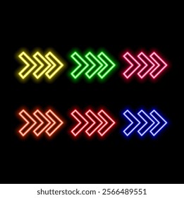 Vector realistic isolated neon sign of Arrow logo decoration and template covering on the blue background.