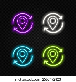 Vector realistic isolated neon sign of Map Pin flyer logo for decoration and covering on the wall background. Concept of delivery, logistics and transportation..