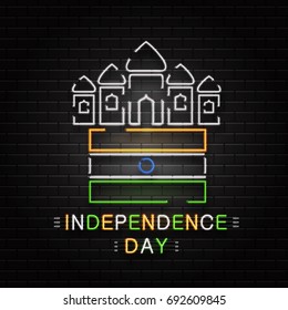 Vector realistic isolated neon sign for 15th August India Independence Day for decoration and covering on the wall background.