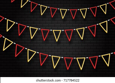 Vector realistic isolated neon sign of party flags for decoration and covering on the transparent background. Concept of birthday, holiday and celebration.