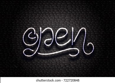 Vector realistic isolated neon sign Open lettering for decoration and covering on the wall background.