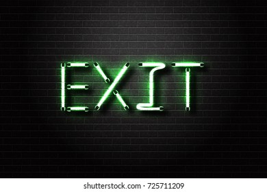 Vector realistic isolated neon sign of Exit lettering for decoration and covering on the wall background.