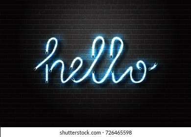 Vector realistic isolated neon sign of Hello lettering for decoration and covering on the wall background.