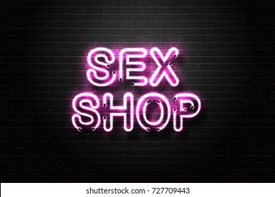 Vector realistic isolated neon sign of pink Sex Shop text for decoration and covering on the wall background.