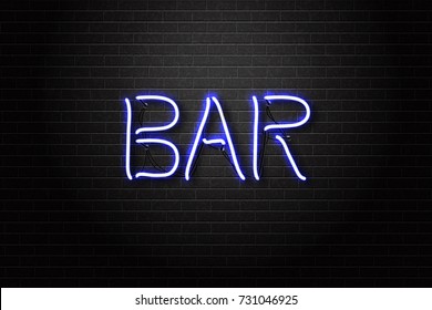 Vector realistic isolated neon sign of Bar lettering for decoration and covering on the wall background. Concept of night club.