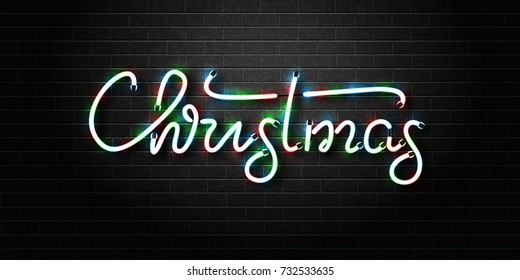 Vector realistic isolated neon sign of Christmas lettering for decoration and covering on the wall background. Concept of Merry Christmas and Happy New Year.
