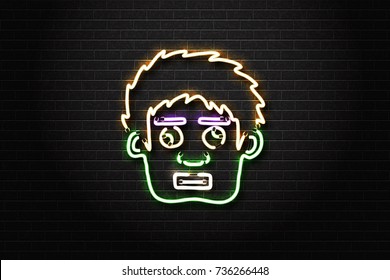 Vector realistic isolated neon sign of Halloween zombie for decoration and covering on the wall background. Concept of Happy Halloween.