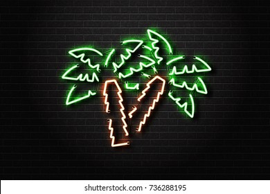 Vector realistic isolated neon sign of palms for decoration and covering on the wall background. Concept of relax and summer.