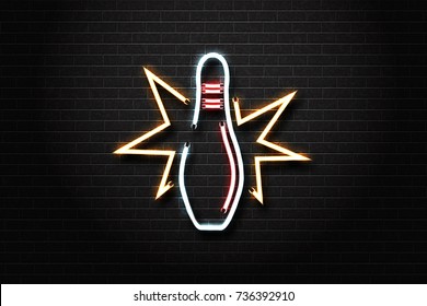 Vector realistic isolated neon sign for bowling for decoration and covering on the wall background. Concept of game sport and bowling club.