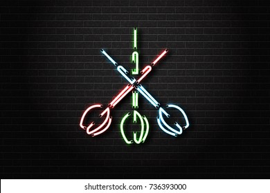 Vector realistic isolated neon sign of Darts for decoration and covering on the wall background. Concept of sport game and darts club.