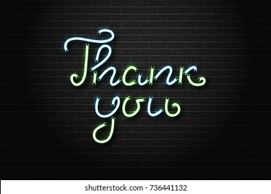 Vector realistic isolated neon sign of Thank You lettering for decoration and covering on the wall background.