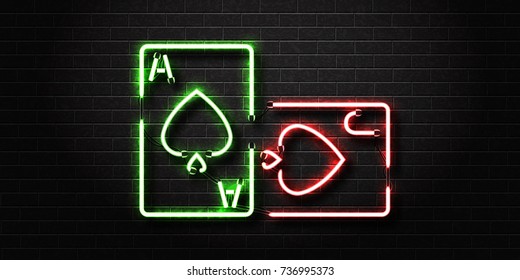 Vector realistic isolated neon sign for Blackjack cards for decoration and covering on the wall background. Concept of casino and gambling.