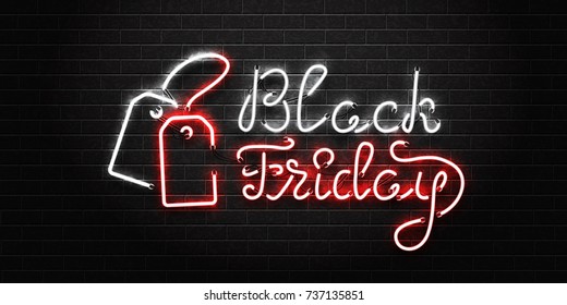 Vector realistic isolated neon sign of Black Friday lettering for decoration and covering on the transparent background. Concept of sale, clearance and discount.