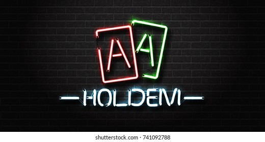 Vector realistic isolated neon sign of Holdem poker lettering for decoration and covering on the wall background. Concept of casino and gambling.