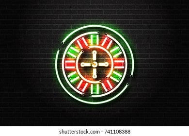 Vector realistic isolated neon sign of Roulette for decoration and covering on the wall background. Concept of casino and gambling.