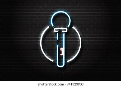 Vector realistic isolated neon sign of microphone for decoration and covering on the wall background. Concept of karaoke and night club show.