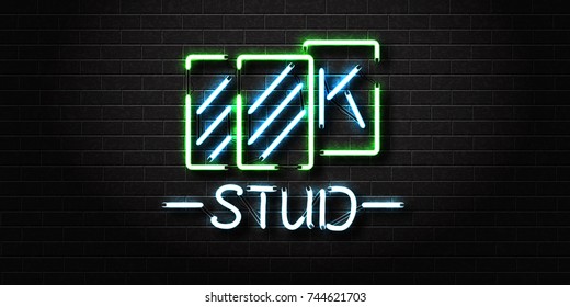 Vector Realistic Isolated Neon Sign For Stud Poker And Playing Cards For Decoration And Covering On The Wall Background. Concept Of Casino And Gambling.